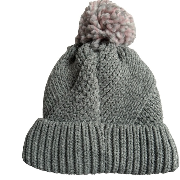 Rachel Zoe Gray Knit Fleece-Lined Beanie Winter Hat with Pom - Picture 1 of 8
